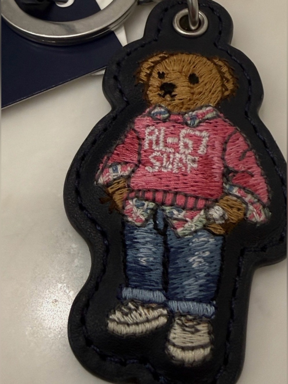 NEW Polo Ralph Lauren RL-67 SURF BEAR - LEATHER Key Ring Keychain - NAVY BLUE - Picture 2 of 5